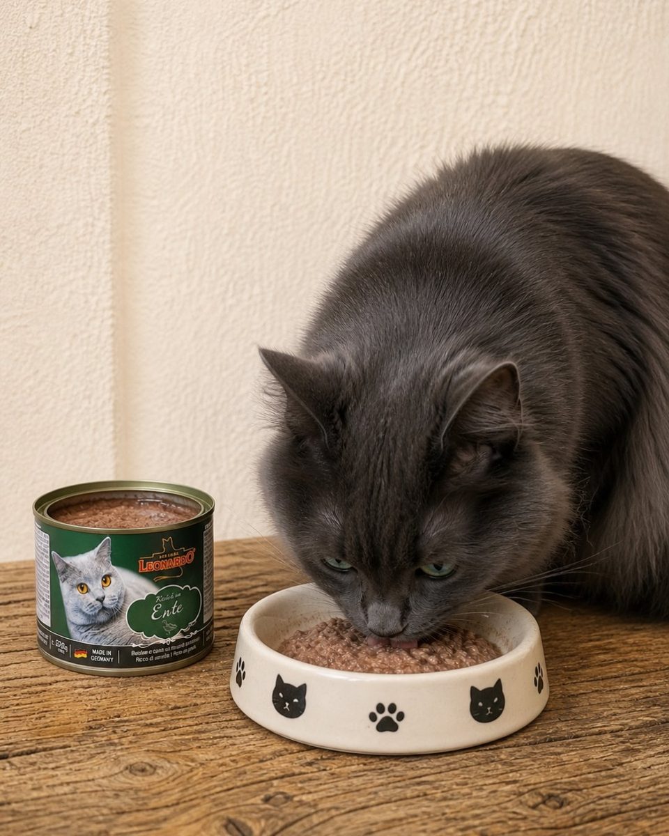 Gato comiendo lata Leonardo