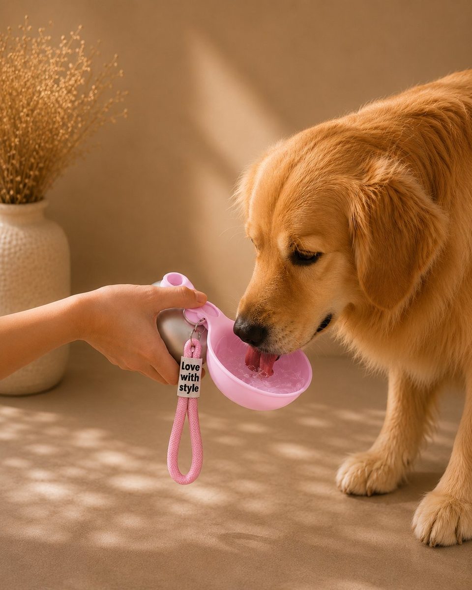 Botella Portátil para Perros — Rosada